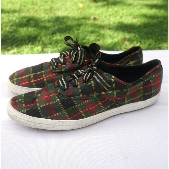 Vintage 90s Keds Red Green Christmas Plaid Sneakers - Picture 2 of 11